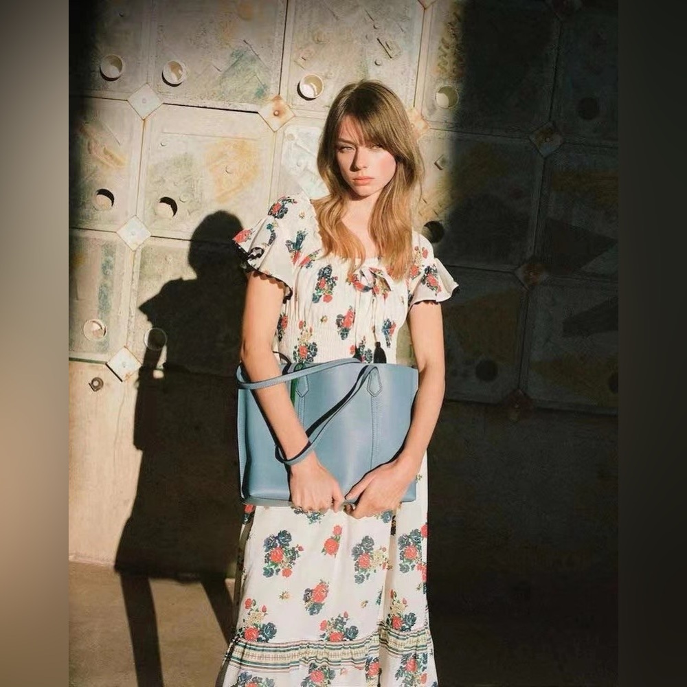NWT $398 Tory Burch Printed Smocked Maxi Dress Ivory Tea Rose